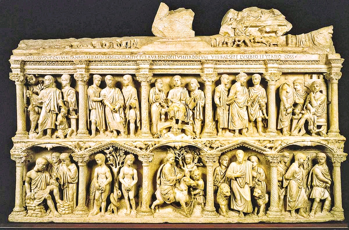 Sarcophagus of Junius Bassus white marble early Christian relief sculpture 359 CE Vatican