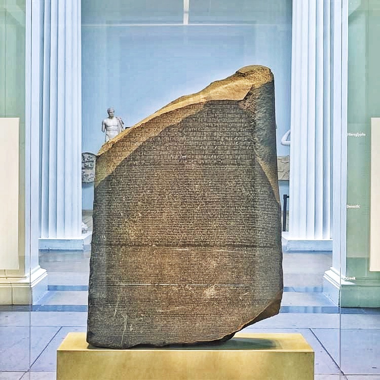 Rosetta Stone ancient Egyptian granodiorite slab hieroglyphs British Museum