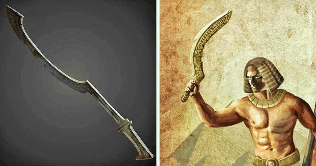 sacred artifact kings used Khopesh ancient Egyptian curved sword pharaoh Tutankhamun Cairo Museum